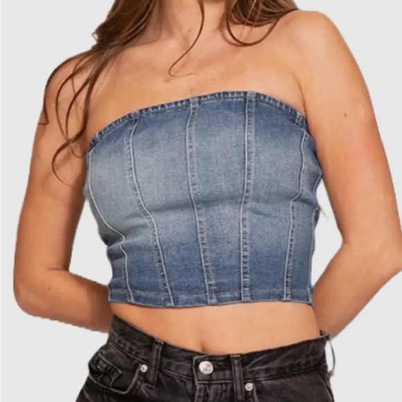 Timing Tops - Blue Denim Strapless Corset
